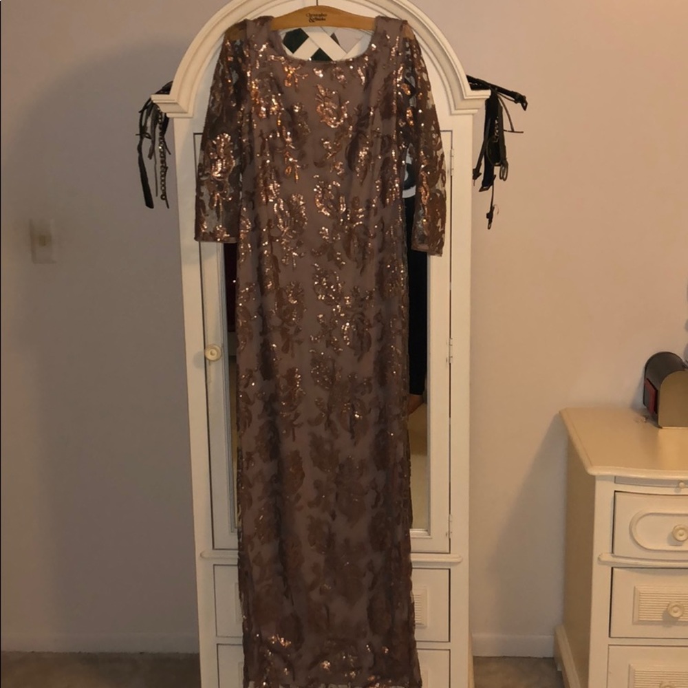 Sequin 3/4 Sleeve Formal Gown